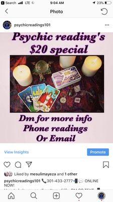 Contact Today follow on Instagram PsychicReadingsMD