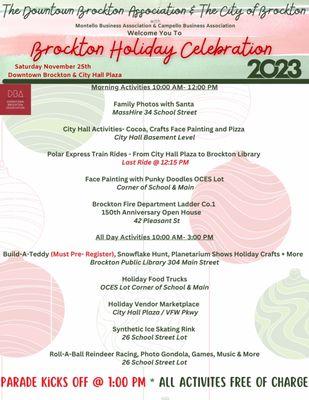 2023 Holiday Celebration Schedule