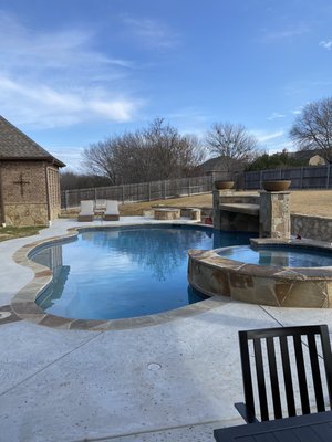 New pool decking and fire pit