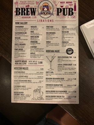 Libations menu