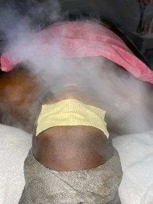 Steam is used to help soften the dead skin for removal in each facial treatment