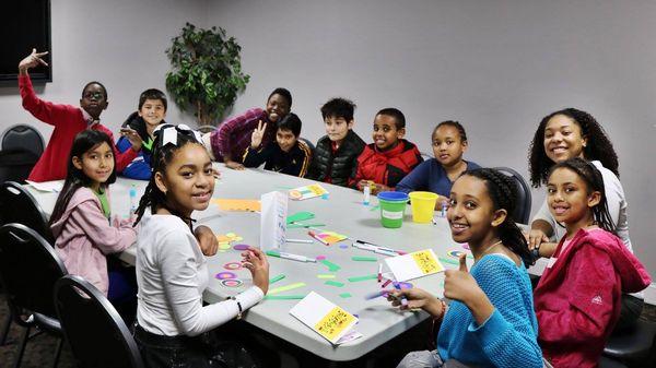 This group of students are making cards to get delivered with Meals on Wheels.