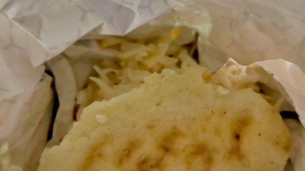 Closeup. Arepa Sifrina. $10 + tax + tip