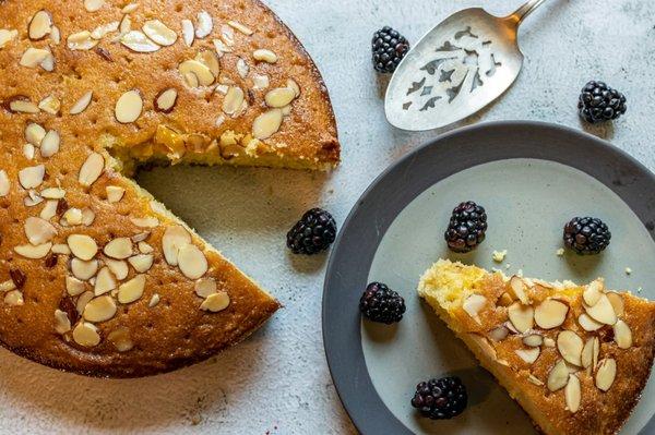 Tangerine-Almond Cake w/ Bay infused syrup