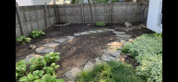 complete rear yard weed removal /24 hosta install- Wauwatosa