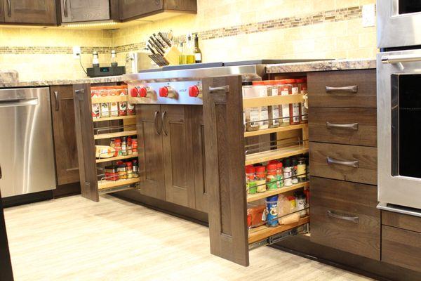 Dual spice racks in a full kitchen remodel.