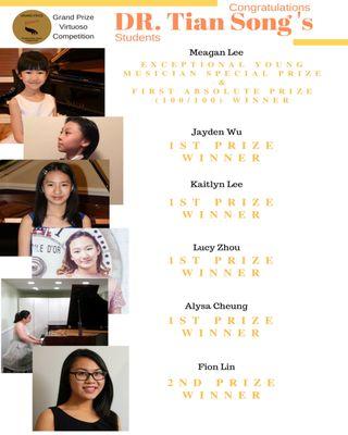 Dr. Tian Song's students winning Grand Prize Virtuoso Salzberg Competition and were invited to perform at Mozart Concert Hall in Austria