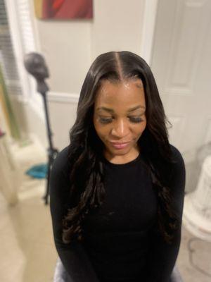 Middle part open sew in and style