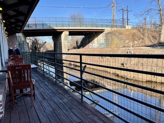 Outdoor seating by the water