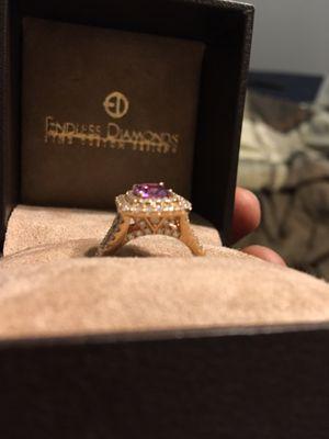 Giant Purple sapphire, Rose Gold band, Covered in Diamonds