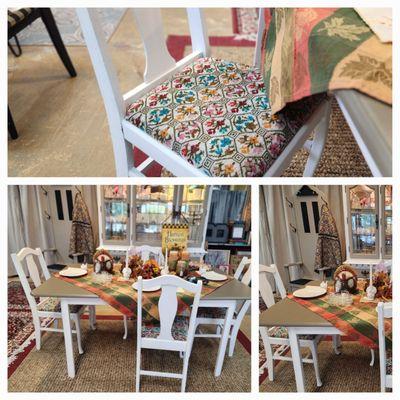 Beautiful reupholstered chairs to go with this gorgeous table. Perfect size for a family gathering.