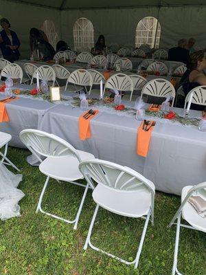 Table, chairs, linen rentals