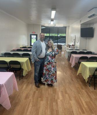 Owners of Social Event Space, proudly showcasing our venue before the grand opening.