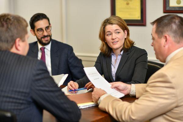 Lawyers discussing a case.