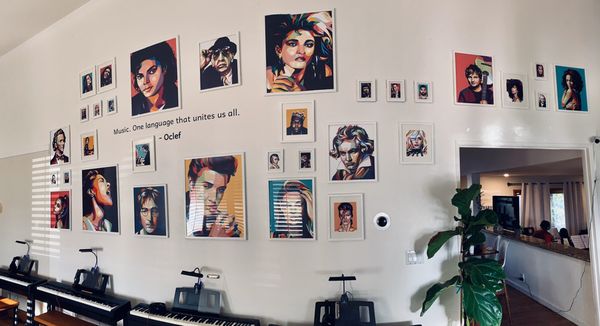 Our "Wall of Fame" designed to inspire students who are practicing hard and encourage creativity with an art gallery learning environment