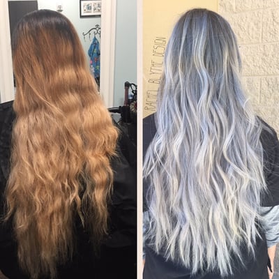 Corrective color. Triple process using Olaplex.