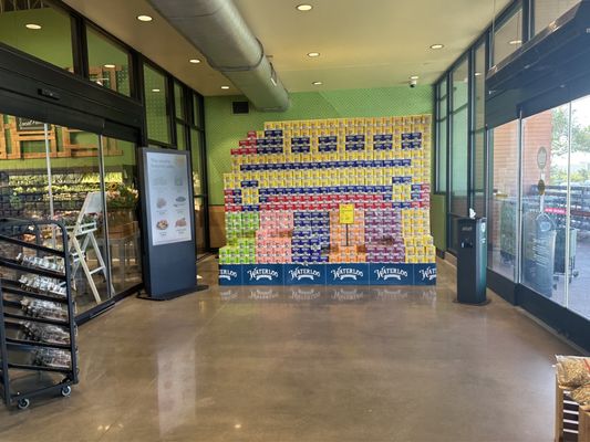 Entry area of the Whole Foods Store. The Waterloo canned sodas were beautifully displayed!