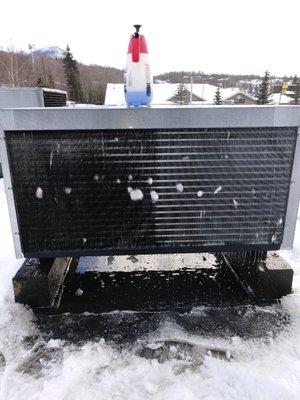 Before and after Preventative maintenance on an old condenser coil.