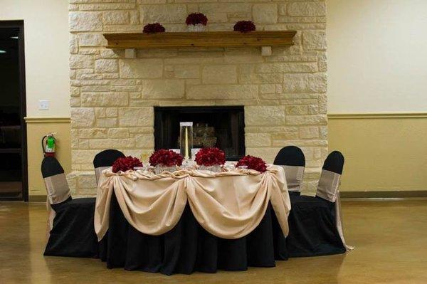 Head table by the fireplace