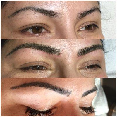 Microblading top: before, middle: immediately after, bottom: 1 month healed before follow up