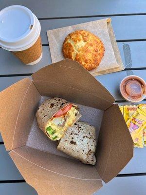 Breakfast Burrito and Pineapple and Goat Cheese Scone