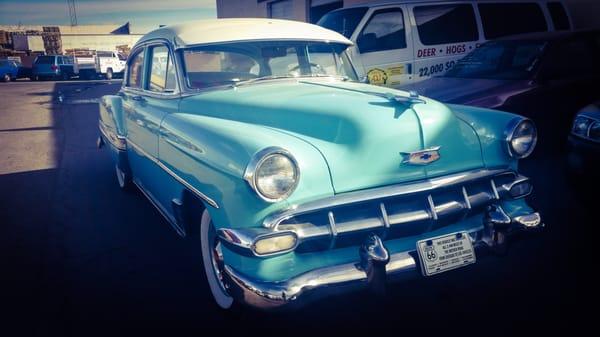 One of the many classic cars we get here in the shop. Bel-Air in here for an oil change!