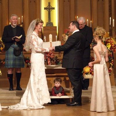 Jen and Rick's ceremony with Katie and Rory looking on.