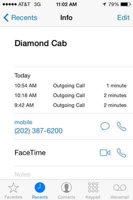 First call requesting the cab, second asking where it was, third call canceling the request.