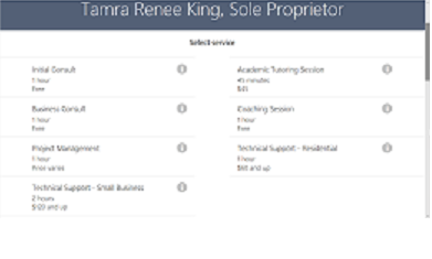 Tamra King, Services Menu