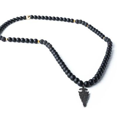 Made-By-Hand, Onyx Beaded necklace with a pave pendant.