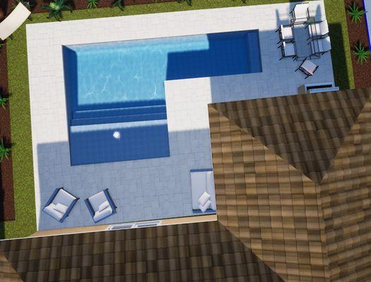 8 x 24  pool with ledge and bubbler design model.