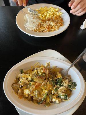 Veggie scrambler bowl, biscuits and gravy