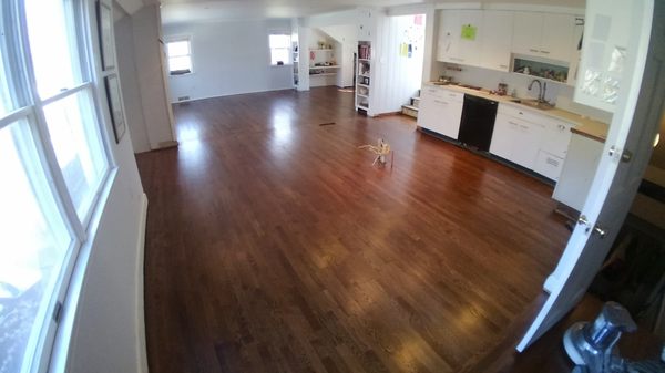 Kitchen floor job with open floor-plan, complete