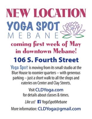 NEW LOCATION FOR YOGA SPOT MEBANE!!