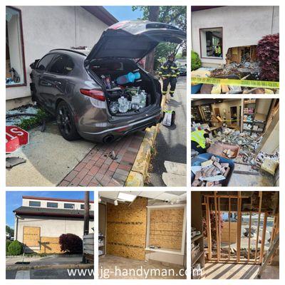 Emergency response board up for vehicle into commercial building