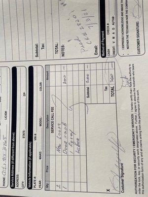 Outrageous Invoice from locksmith Michael Verbitsky for changing the cylinder in 2 locks and replacing  a door knob.