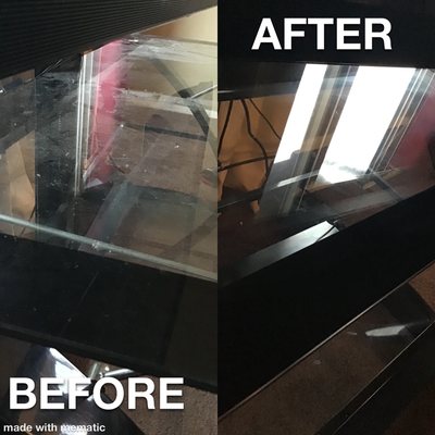 Before and after glass tv stand cleaning