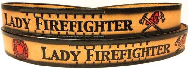 Lady Firefighter Embossed Leather Belt