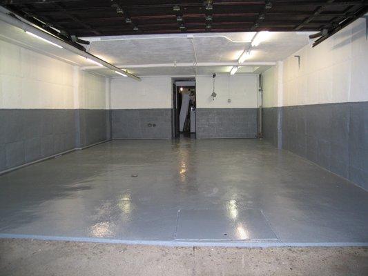 Painted walls and ceiling with white and gray. Painted garage floor with epoxy paint