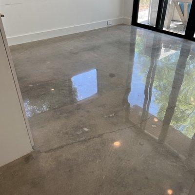 concrete floor restored and polished  in midtown houston texas