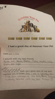 Oliver's daycare report card