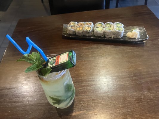 Jaeger Mojito With A.A.C. And Peanut Avocado Rolls