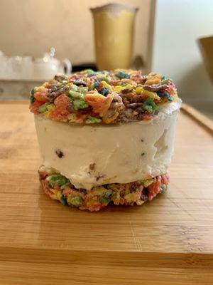 Fruity Pebble ice cream sandwich