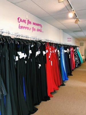 Inside our showroom location showing some of our dresses!