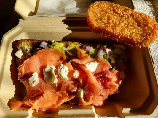 Smoked Salmon Avocado Toast ,with hashbrown