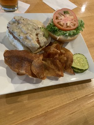 Spicy crispy chicken sandwich with house made chips, even the pickles were unusually delicious