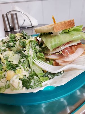 Club sandwich with a caesar salad.  Yum-yum!