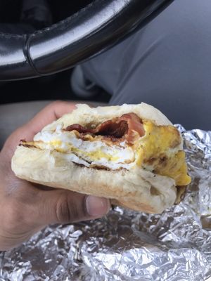 Breakfast sandwich!! Bacon, egg and cheese.