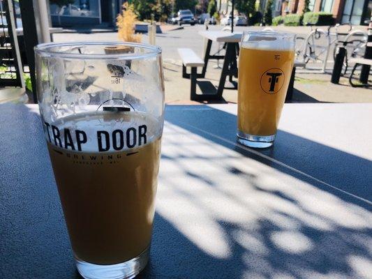 Patio seating with beers