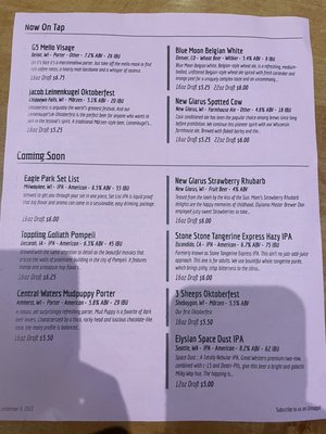 Beer menu